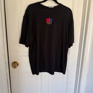 Adidas Black Tee with Multicolor Trefoil